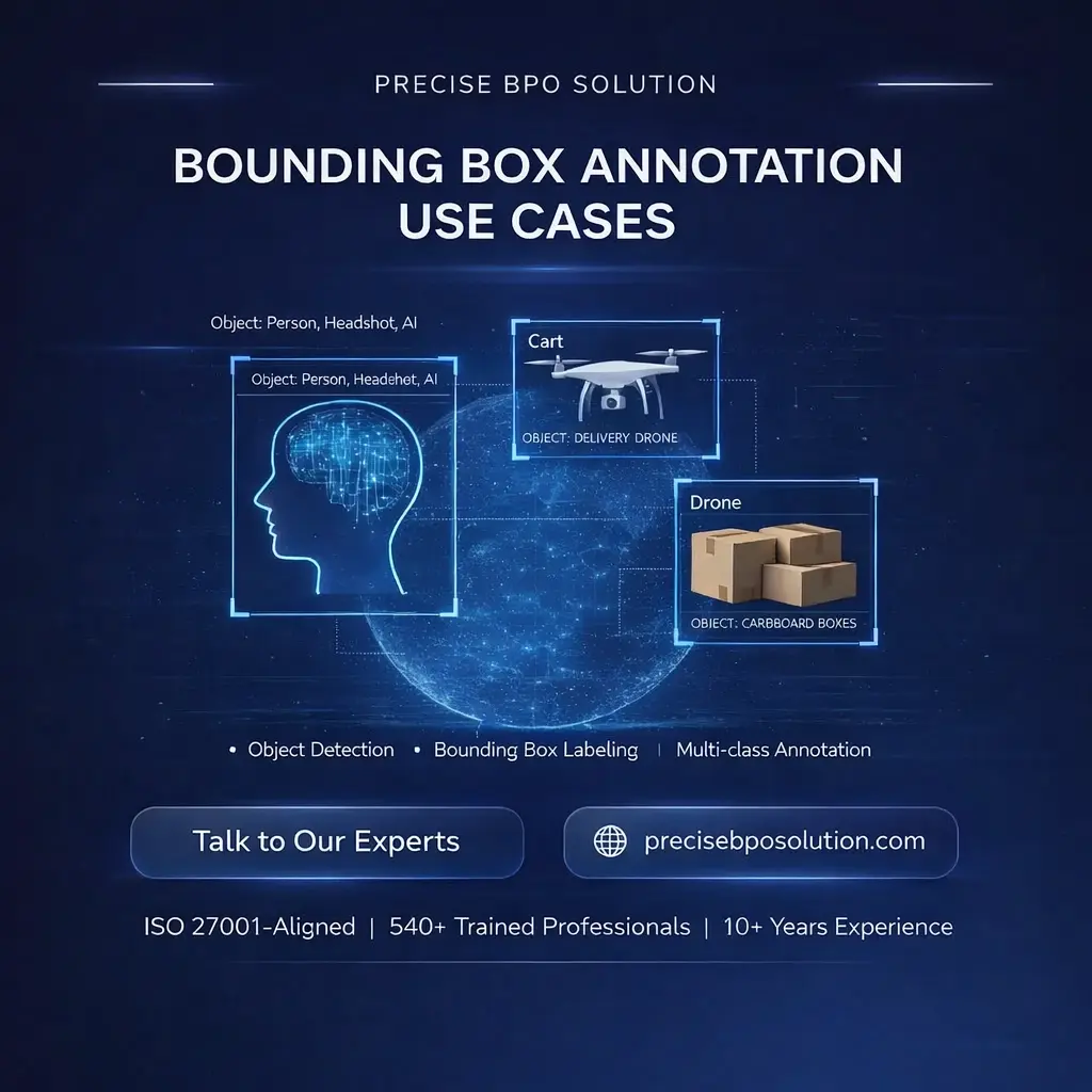 Bounding Box Annotation use cases illustrating precise object detection across images for AI training