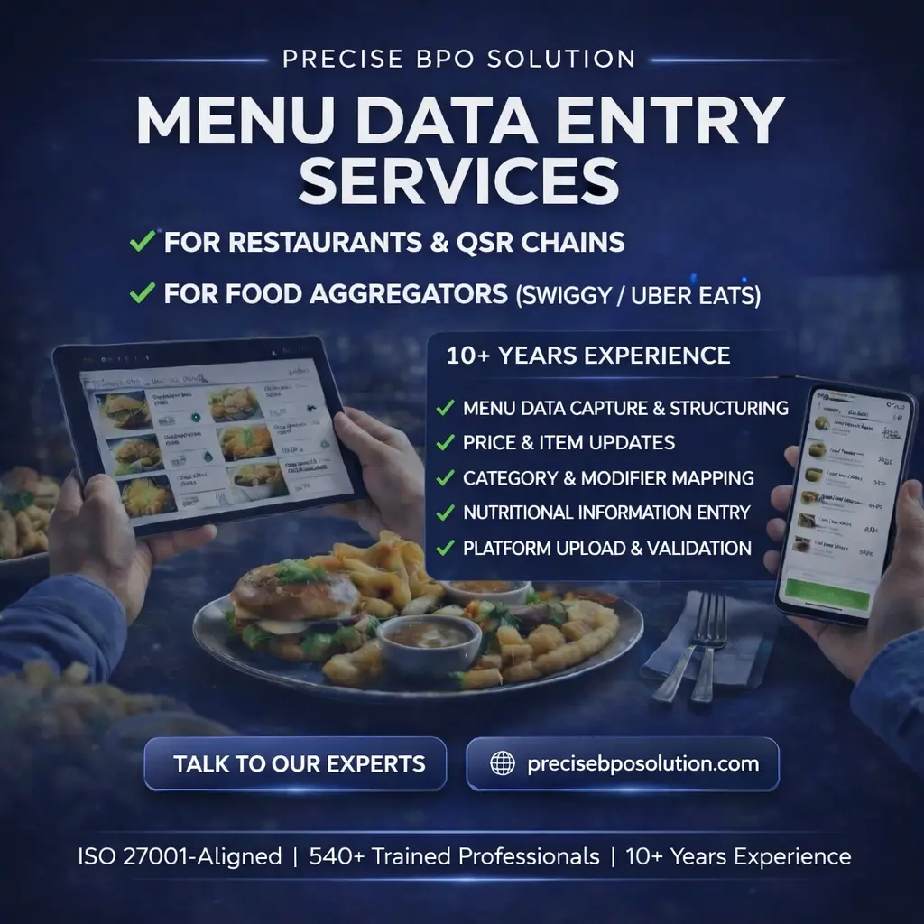 Illustration of accurate menu card data entry services – Precise BPO Solution